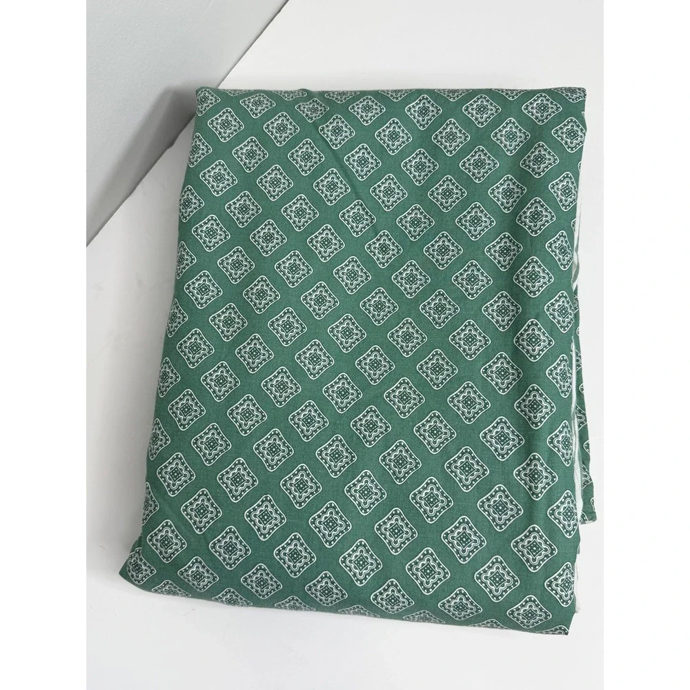 Vintage Scandia Down 3pc Sheet Set Queen Green Geometric Striped USA Made Cotton
